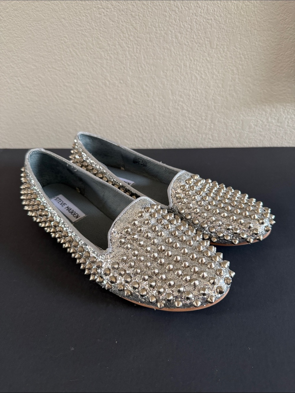 Steve Madden Stydlly Silver Spiked loafer - Picture 4 of 9